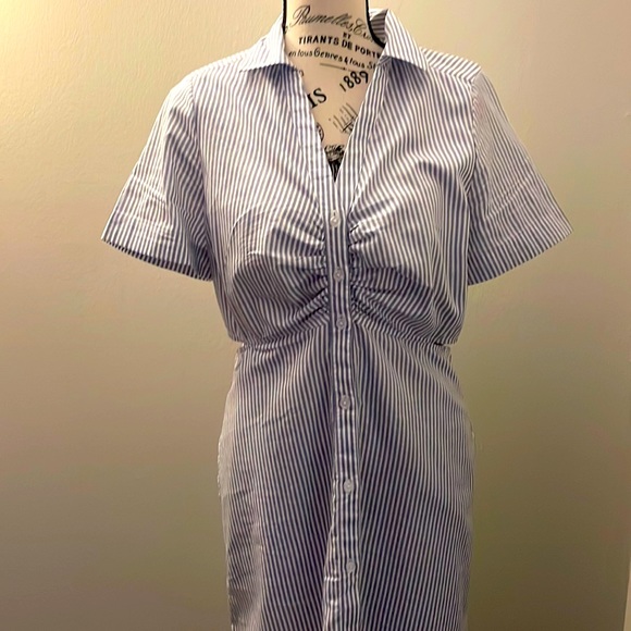 White and blue striped shirt dress - Picture 1 of 11